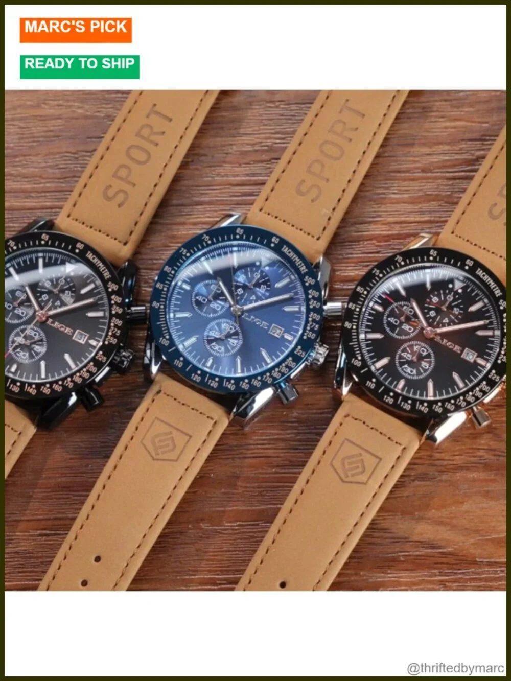 Men's Chronograph Dress Watch Brown Leather Waterproof Luminous Casual
